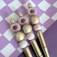 Luxe Gouden Kralen Pen met Roze Bloem & Juf Kraal
