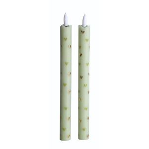 Led pillar kaars hearts green 