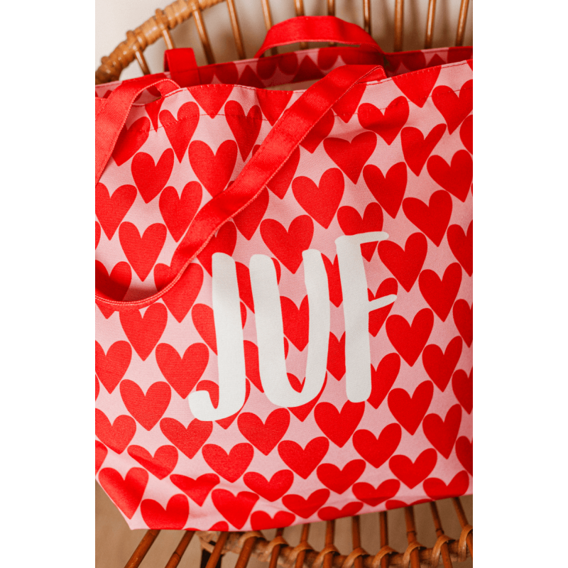 Canvas Tas Juf Hartjes XL - Ruim en Stevig Cadeau