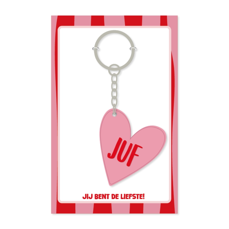 Sleutelhanger Hartje Juf - Liefste Juf Cadeau met Kaartje