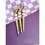 Luxe Gouden Kralen Pen met Roze Bloem & Juf Kraal