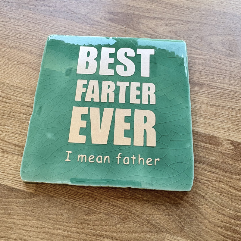Groene Tegel 'Best Father Ever' - 10x10 cm met Gouden Tekst