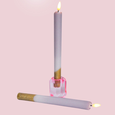 Led pillar kaars set lilac gold