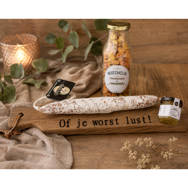 Gepersonaliseerd Borrel Cadeaupakket met Worstplankje en Fuet