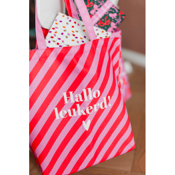 Canvas tas "Hallo leukerd" met strepen 