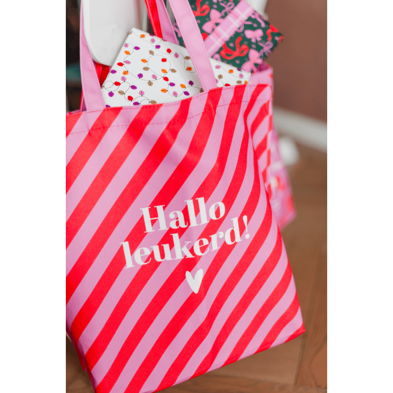 Canvas tas "Hallo leukerd" met strepen 