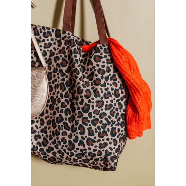 Canvas Tas met Panterprint Mokka/Beige