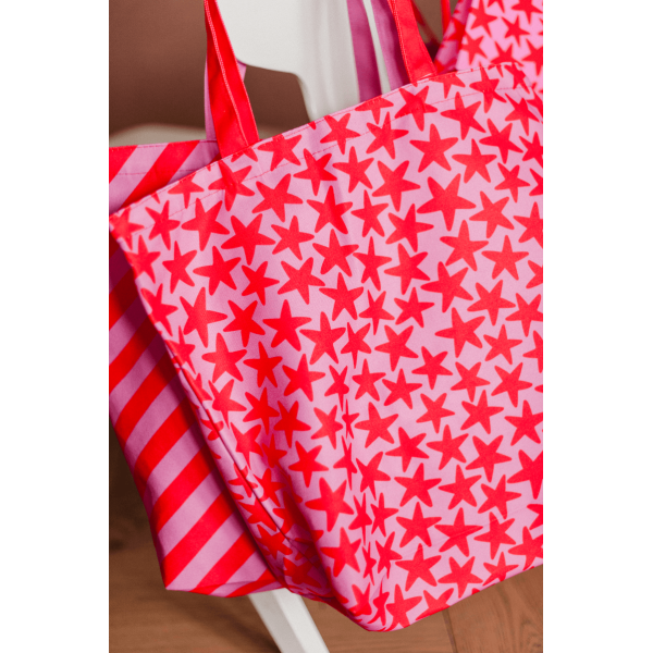 Canvas Tas met Rode en Roze Sterren - Stijlvol & Ruim