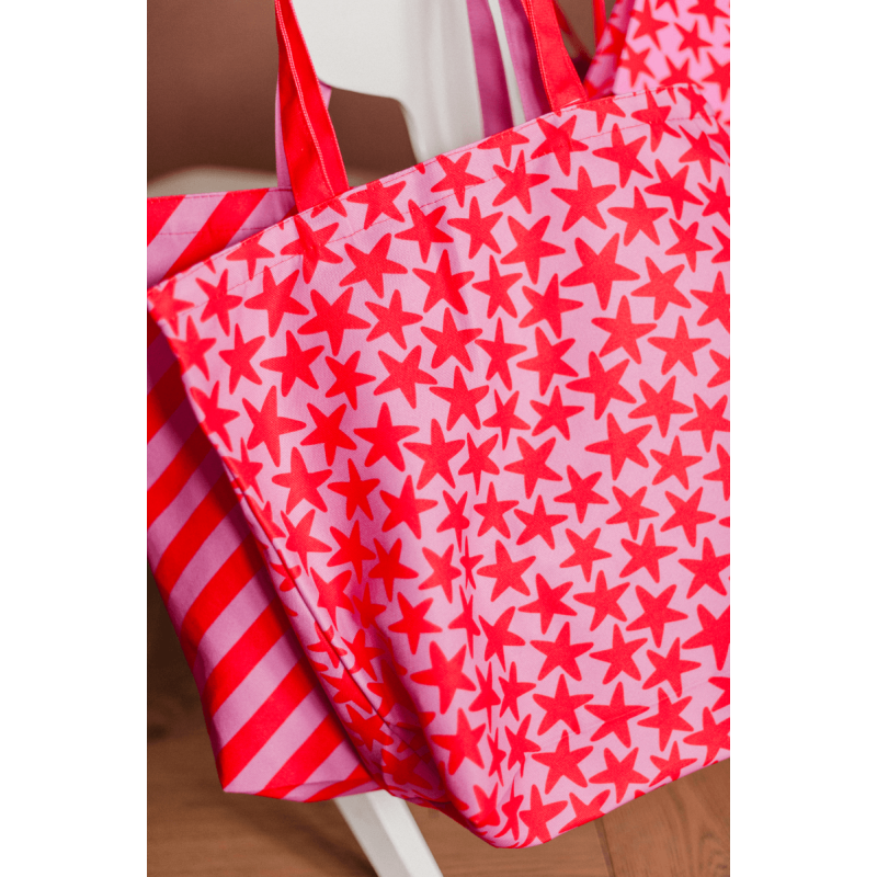 Canvas Tas met Rode en Roze Sterren - Stijlvol & Ruim